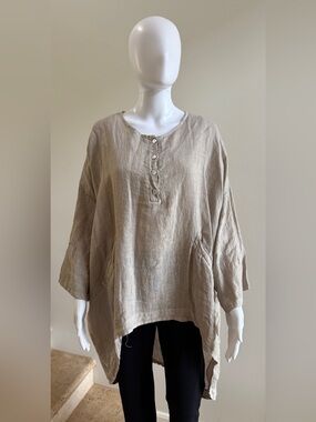 DEVITALIA Cotton Top Blouse Tunic One Size, Beige